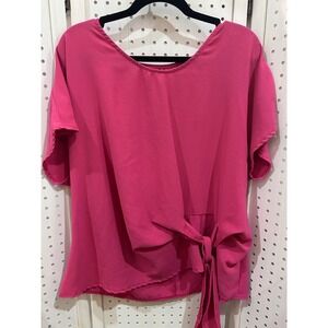 SHEIN CURVE Hot Pink Short Sleeve Tie Front Blouse Top Plus Size 1XL